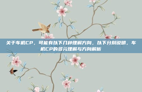 关于车机CP，可能有以下几种理解方向，以下分别说明，车机CP的多元理解与方向解析