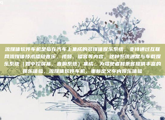 流媒体软件车机是指在汽车上集成的多媒体娱乐系统，支持通过互联网流媒体技术播放音乐、视频、播客等内容。这种系统通常与车载娱乐系统（如中控屏幕、音响系统）集成，为驾驶者和乘客提供丰富的娱乐体验，流媒体软件车机，重新定义车内娱乐体验