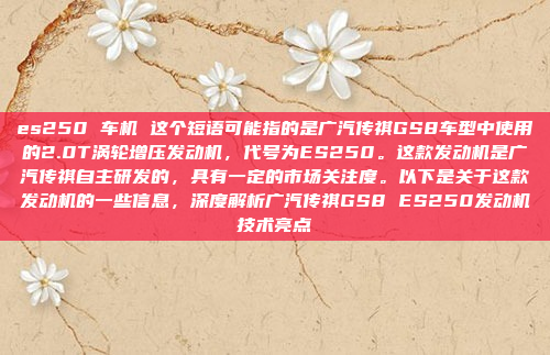 es250 车机 这个短语可能指的是广汽传祺GS8车型中使用的2.0T涡轮增压发动机，代号为ES250。这款发动机是广汽传祺自主研发的，具有一定的市场关注度。以下是关于这款发动机的一些信息，深度解析广汽传祺GS8 ES250发动机技术亮点