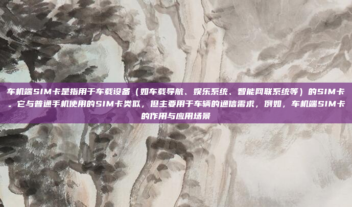 车机端SIM卡是指用于车载设备（如车载导航、娱乐系统、智能网联系统等）的SIM卡。它与普通手机使用的SIM卡类似，但主要用于车辆的通信需求，例如，车机端SIM卡的作用与应用场景