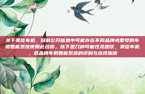 关于美佳车机，目前公开信息中可能存在不同品牌或型号的车载智能系统使用此名称。以下是几种可能性及建议，美佳车机，多品牌车载智能系统的识别与选择指南