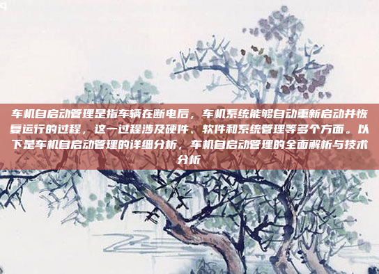 车机自启动管理是指车辆在断电后，车机系统能够自动重新启动并恢复运行的过程，这一过程涉及硬件、软件和系统管理等多个方面。以下是车机自启动管理的详细分析，车机自启动管理的全面解析与技术分析