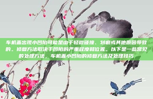 车机盖出现小凹陷可能是由于轻微碰撞、划痕或其他原因导致的。修复方法取决于凹陷的严重程度和位置。以下是一些常见的处理方法，车机盖小凹陷的修复方法及处理技巧