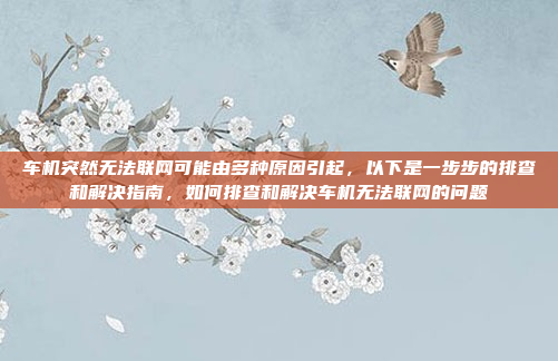 车机突然无法联网可能由多种原因引起，以下是一步步的排查和解决指南，如何排查和解决车机无法联网的问题