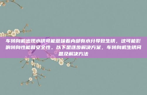 车转向机出现水锈可能意味着内部有水分导致生锈，这可能影响转向性能和安全性。以下是逐步解决方案，车转向机生锈问题及解决方法