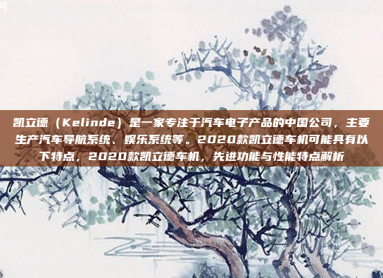 凯立德（Kelinde）是一家专注于汽车电子产品的中国公司，主要生产汽车导航系统、娱乐系统等。2020款凯立德车机可能具有以下特点，2020款凯立德车机，先进功能与性能特点解析