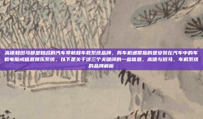 高德和斑马都是知名的汽车导航和车载系统品牌，而车机通常指的是安装在汽车中的车载电脑或信息娱乐系统。以下是关于这三个关键词的一些信息，高德与斑马，车机系统的品牌解析