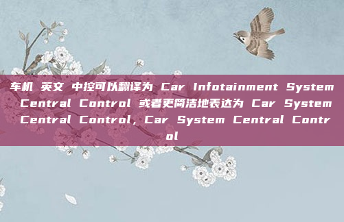车机 英文 中控可以翻译为 Car Infotainment System Central Control 或者更简洁地表达为 Car System Central Control，Car System Central Control