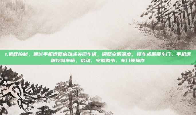 1.远程控制，通过手机远程启动或关闭车辆，调整空调温度，锁车或解锁车门，手机远程控制车辆，启动、空调调节、车门锁操作