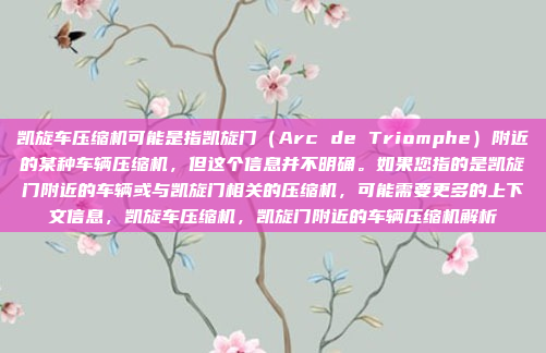 凯旋车压缩机可能是指凯旋门（Arc de Triomphe）附近的某种车辆压缩机，但这个信息并不明确。如果您指的是凯旋门附近的车辆或与凯旋门相关的压缩机，可能需要更多的上下文信息，凯旋车压缩机，凯旋门附近的车辆压缩机解析