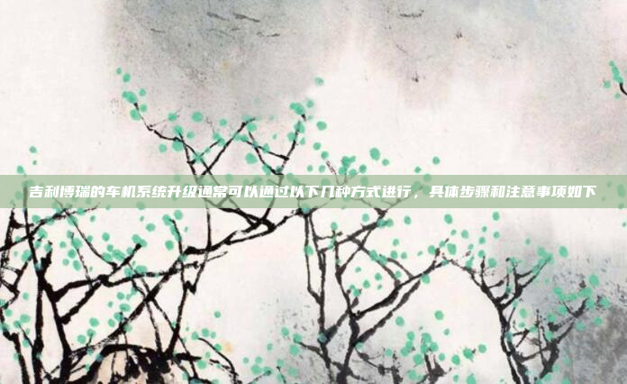 吉利博瑞的车机系统升级通常可以通过以下几种方式进行，具体步骤和注意事项如下