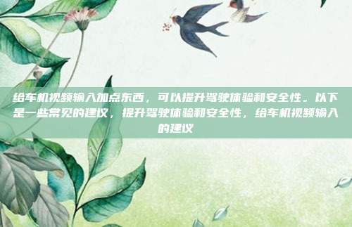 给车机视频输入加点东西，可以提升驾驶体验和安全性。以下是一些常见的建议，提升驾驶体验和安全性，给车机视频输入的建议