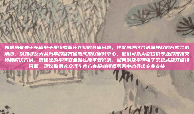 如果您有关于车辆电子系统或蓝牙连接的具体问题，建议您通过合法和授权的方式寻求帮助，例如联系大众汽车的官方客服或授权服务中心。他们可以为您提供专业的技术支持和解决方案，确保您的车辆安全和性能不受影响，如何解决车辆电子系统或蓝牙连接问题，建议联系大众汽车官方客服或授权服务中心寻求专业支持