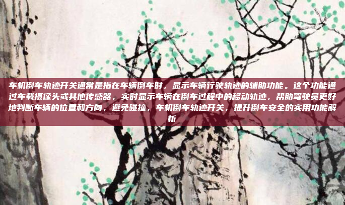 车机倒车轨迹开关通常是指在车辆倒车时，显示车辆行驶轨迹的辅助功能。这个功能通过车载摄像头或其他传感器，实时显示车辆在倒车过程中的移动轨迹，帮助驾驶员更好地判断车辆的位置和方向，避免碰撞，车机倒车轨迹开关，提升倒车安全的实用功能解析