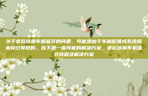 关于老款远景车机蓝牙的问题，可能是由于车辆配置或系统版本较旧导致的。以下是一些可能的解决方案，老款远景车机蓝牙问题及解决方案