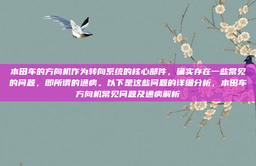 本田车的方向机作为转向系统的核心部件,确实存在一些常见的问题,即所谓的通病。以下是这些问题的详细分析,本田车方向机常见问题及通病解析