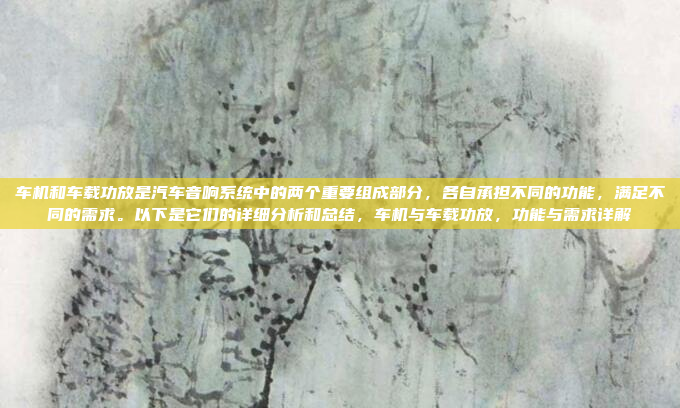 车机和车载功放是汽车音响系统中的两个重要组成部分，各自承担不同的功能，满足不同的需求。以下是它们的详细分析和总结，车机与车载功放，功能与需求详解
