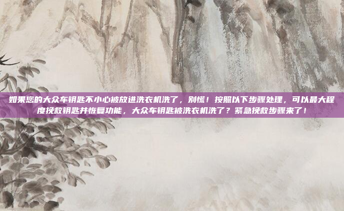 如果您的大众车钥匙不小心被放进洗衣机洗了，别慌！按照以下步骤处理，可以最大程度挽救钥匙并恢复功能，大众车钥匙被洗衣机洗了？紧急挽救步骤来了！