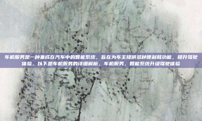 车机服务是一种集成在汽车中的智能系统，旨在为车主提供多种便利和功能，提升驾驶体验。以下是车机服务的详细解析，车机服务，智能系统升级驾驶体验