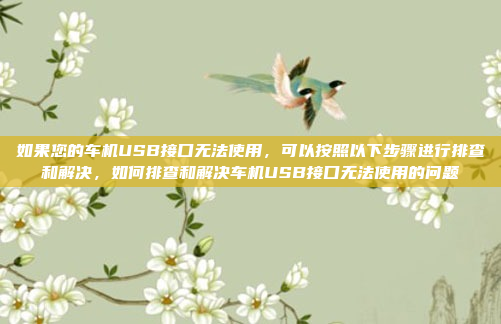 如果您的车机USB接口无法使用，可以按照以下步骤进行排查和解决，如何排查和解决车机USB接口无法使用的问题