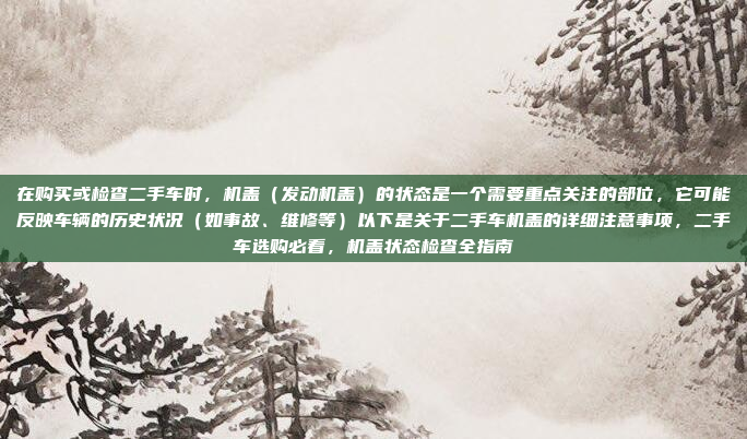 在购买或检查二手车时，机盖（发动机盖）的状态是一个需要重点关注的部位，它可能反映车辆的历史状况（如事故、维修等）以下是关于二手车机盖的详细注意事项，二手车选购必看，机盖状态检查全指南