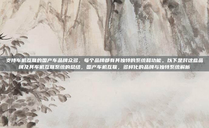 支持车机互联的国产车品牌众多，每个品牌都有其独特的系统和功能。以下是对这些品牌及其车机互联系统的总结，国产车机互联，多样化的品牌与独特系统解析