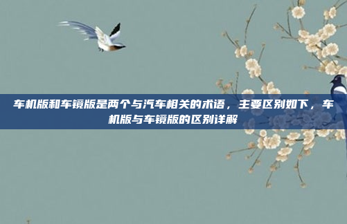 车机版和车镜版是两个与汽车相关的术语，主要区别如下，车机版与车镜版的区别详解