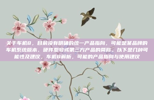 关于车机8，目前没有明确的统一产品指向，可能是某品牌的车机系统版本、硬件型号或第三方产品的简称。以下是几种可能性及建议，车机8解析，可能的产品指向与使用建议