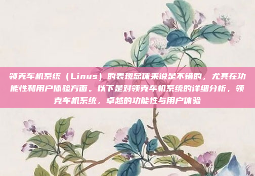 领克车机系统（Linus）的表现总体来说是不错的，尤其在功能性和用户体验方面。以下是对领克车机系统的详细分析，领克车机系统，卓越的功能性与用户体验