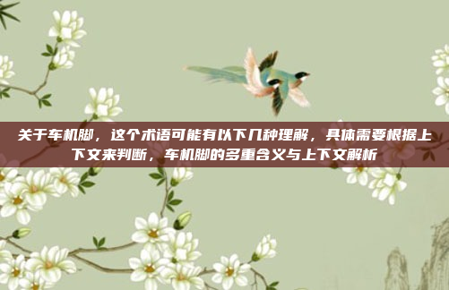 关于车机脚，这个术语可能有以下几种理解，具体需要根据上下文来判断，车机脚的多重含义与上下文解析