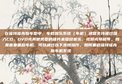 在福特福克斯车型中，车载娱乐系统（车机）通常支持通过插入CD、DVD或其他类型的碟片来播放音乐、视频或导航等。如果需要重启车机，可以通过以下步骤操作，如何重启福特福克斯车机系统
