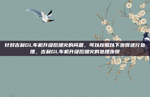 针对吉利GL车机升级后熄火的问题,可以按照以下步骤进行处理,吉利GL车机升级后熄火的处理步骤