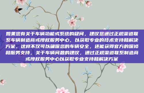 如果您有关于车辆功能或系统的疑问，建议您通过正规渠道联系车辆制造商或授权服务中心，以获取专业的技术支持和解决方案。这样不仅可以确保您的车辆安全，还能获得官方的保修和服务支持，关于车辆问题的建议，通过正规渠道联系制造商或授权服务中心以获取专业支持和解决方案