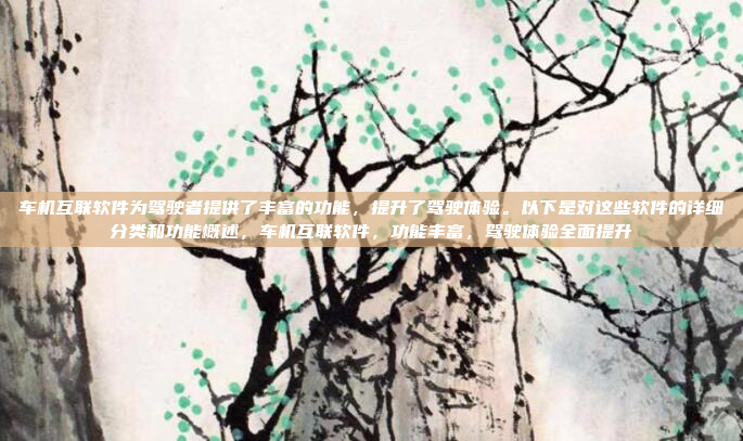 车机互联软件为驾驶者提供了丰富的功能，提升了驾驶体验。以下是对这些软件的详细分类和功能概述，车机互联软件，功能丰富，驾驶体验全面提升