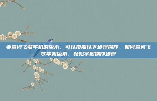 要查询飞歌车机的版本，可以按照以下步骤操作，如何查询飞歌车机版本，轻松掌握操作步骤