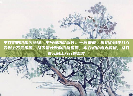 车衣机的价格因品牌、型号和功能而异。一般来说,价格范围在几百元到上万元不等。以下是大致的价格区间,车衣机价格大解析,从几百元到上万元的差异