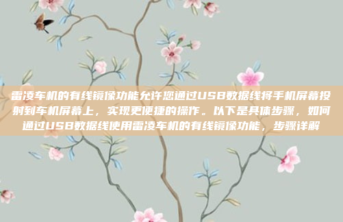 雷凌车机的有线镜像功能允许您通过USB数据线将手机屏幕投射到车机屏幕上,实现更便捷的操作。以下是具体步骤,如何通过USB数据线使用雷凌车机的有线镜像功能,步骤详解