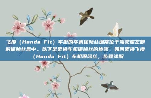 飞度（Honda Fit）车型的车机保险丝通常位于驾驶座左侧的保险丝盒中。以下是更换车机保险丝的步骤，如何更换飞度（Honda Fit）车机保险丝，步骤详解