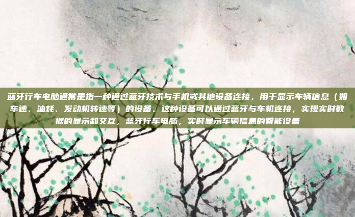 蓝牙行车电脑通常是指一种通过蓝牙技术与手机或其他设备连接,用于显示车辆信息(如车速、油耗、发动机转速等)的设备。这种设备可以通过蓝牙与车机连接,实现实时数据的显示和交互,蓝牙行车电脑,实时显示车辆信息的智能设备