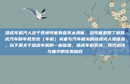 路虎车机汽人这个表述可能有些不太清晰，您可能是想了解路虎汽车的车载系统（车机）或者与汽车相关的技术或人员信息。以下是关于路虎车机的一些信息，路虎车机系统，现代科技与奢华的完美融合