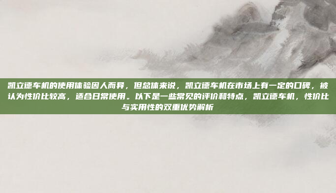 凯立德车机的使用体验因人而异，但总体来说，凯立德车机在市场上有一定的口碑，被认为性价比较高，适合日常使用。以下是一些常见的评价和特点，凯立德车机，性价比与实用性的双重优势解析