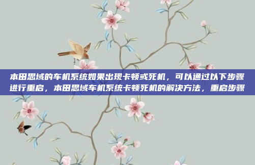 本田思域的车机系统如果出现卡顿或死机，可以通过以下步骤进行重启，本田思域车机系统卡顿死机的解决方法，重启步骤