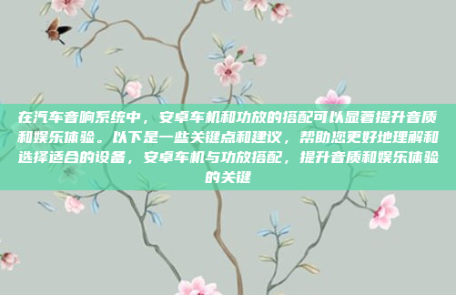 在汽车音响系统中，安卓车机和功放的搭配可以显著提升音质和娱乐体验。以下是一些关键点和建议，帮助您更好地理解和选择适合的设备，安卓车机与功放搭配，提升音质和娱乐体验的关键