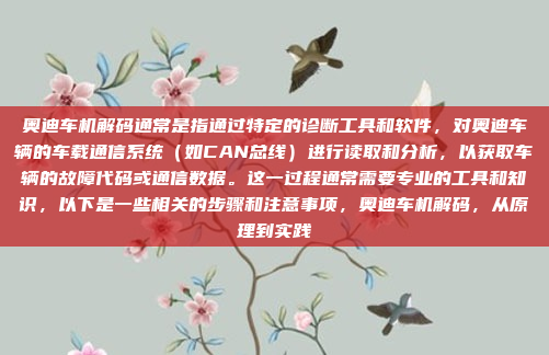 奥迪车机解码通常是指通过特定的诊断工具和软件，对奥迪车辆的车载通信系统（如CAN总线）进行读取和分析，以获取车辆的故障代码或通信数据。这一过程通常需要专业的工具和知识，以下是一些相关的步骤和注意事项，奥迪车机解码，从原理到实践