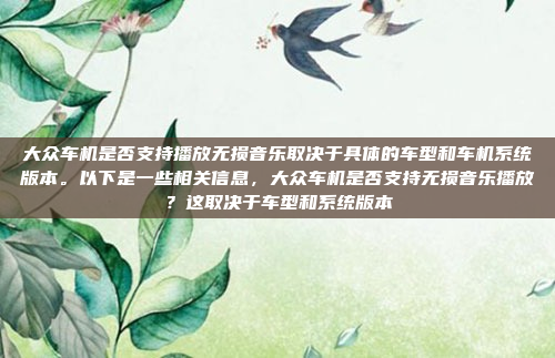 大众车机是否支持播放无损音乐取决于具体的车型和车机系统版本。以下是一些相关信息，大众车机是否支持无损音乐播放？这取决于车型和系统版本
