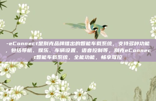 -eConnect是别克品牌推出的智能车载系统，支持多种功能，包括导航、娱乐、车辆设置、语音控制等，别克eConnect智能车载系统，全能功能，畅享驾控