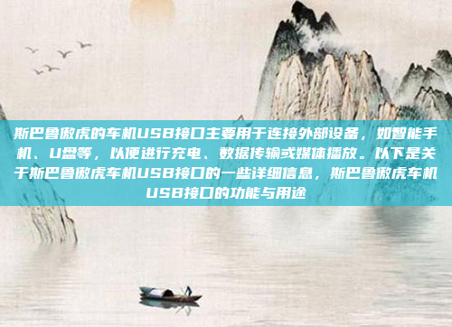 斯巴鲁傲虎的车机USB接口主要用于连接外部设备，如智能手机、U盘等，以便进行充电、数据传输或媒体播放。以下是关于斯巴鲁傲虎车机USB接口的一些详细信息，斯巴鲁傲虎车机USB接口的功能与用途