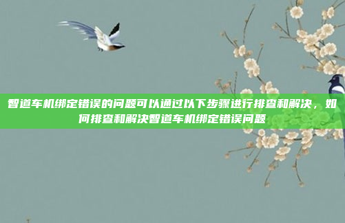 智道车机绑定错误的问题可以通过以下步骤进行排查和解决，如何排查和解决智道车机绑定错误问题