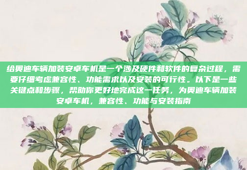 给奥迪车辆加装安卓车机是一个涉及硬件和软件的复杂过程，需要仔细考虑兼容性、功能需求以及安装的可行性。以下是一些关键点和步骤，帮助你更好地完成这一任务，为奥迪车辆加装安卓车机，兼容性、功能与安装指南