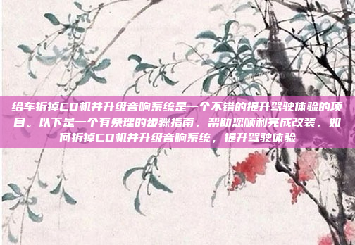 给车拆掉CD机并升级音响系统是一个不错的提升驾驶体验的项目。以下是一个有条理的步骤指南,帮助您顺利完成改装,如何拆掉CD机并升级音响系统,提升驾驶体验